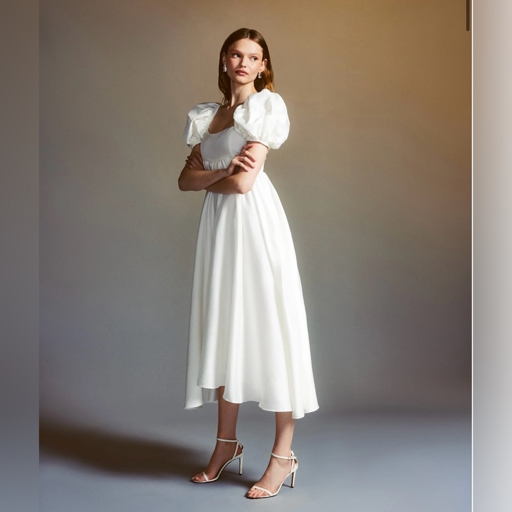 Azeeza Rory Puff-Sleeve Dress - Ivory - Silk - XS